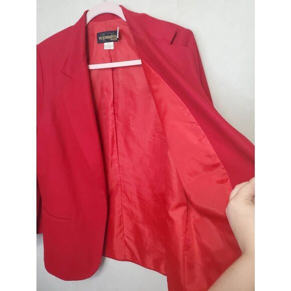 Requirements Vintage Women's Petite 100% Wool Single Button Red Blazer Old Money - Picture 8 of 10